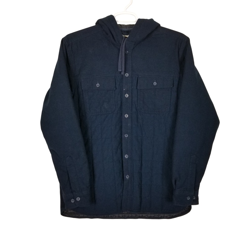 L.L. Bean Hooded Shirt Jacket Mens Large Navy Blue Quilted‎ Insulated 500546